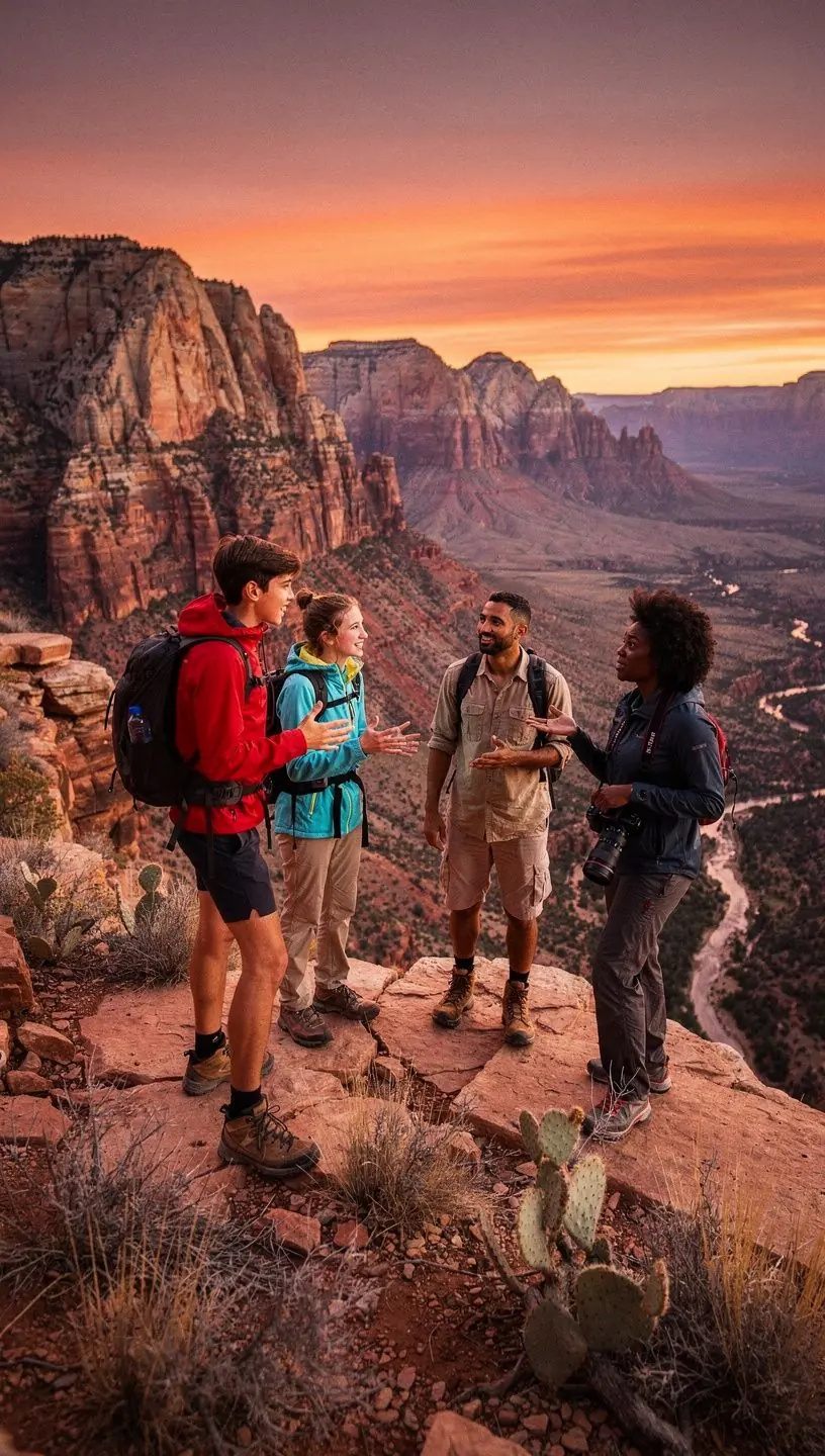 Турист, наслаждающийся видом на ущелье с цветными скалами.