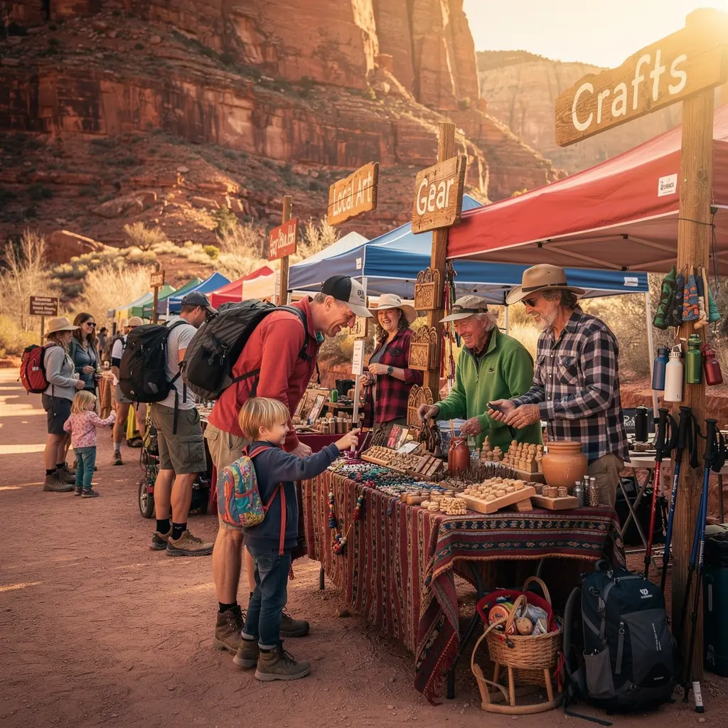 Пейзаж с узким каньоном, окруженным высокими скальными образованиями на фоне ясного неба.