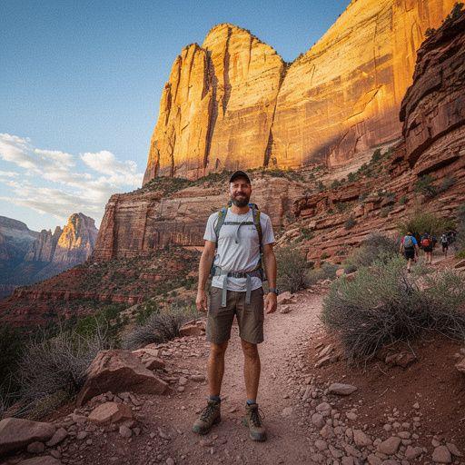 Пейзаж с узким каньоном и высокими скальными образованиями.