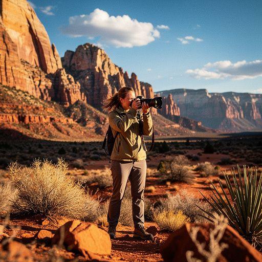 Человек, взбирающийся на скалу с видом на каньон.